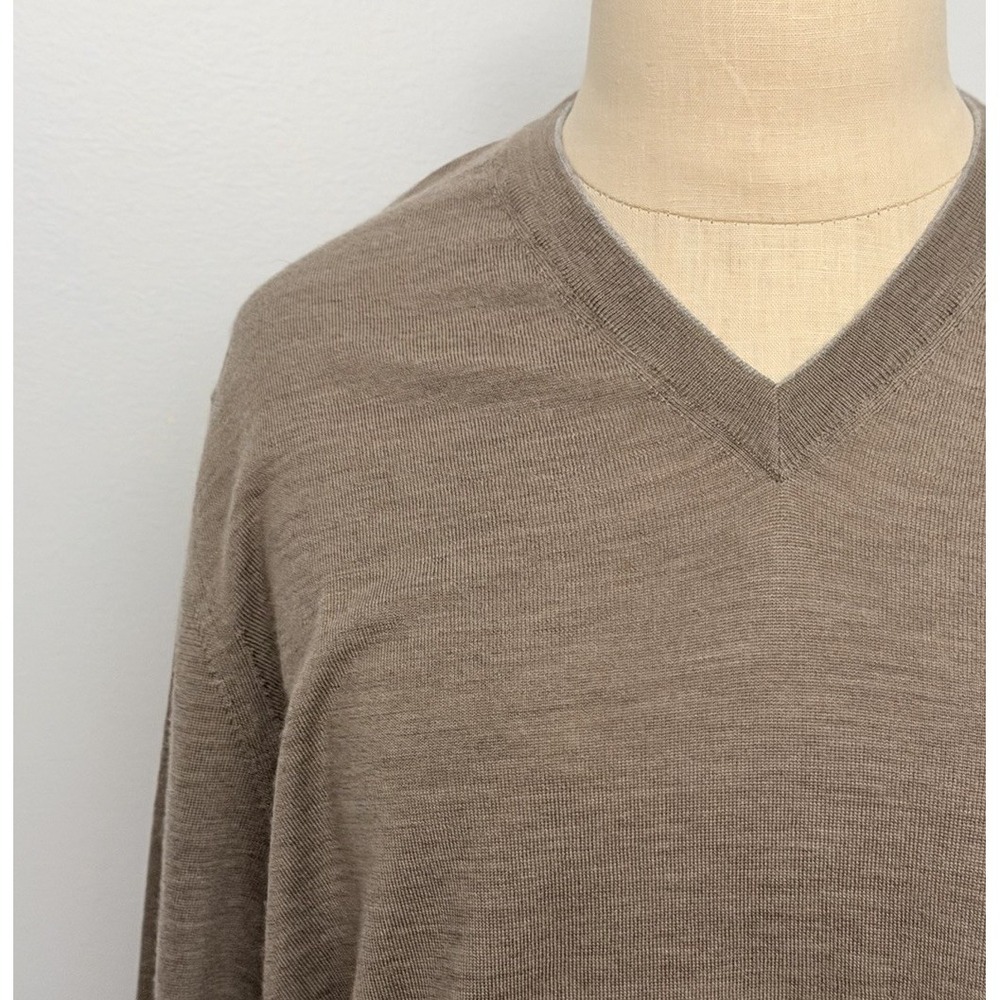 Brunello Cucinelli Cashmere Wool Blend V Neck Beige Brown Sweater Men's Large/52 - Picture 4 of 14